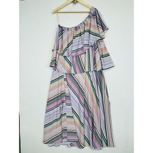 NEW Guapa One‎ Shoulder Dress Women XL Rainbow Stripe Resort Chic Boho Tropical
